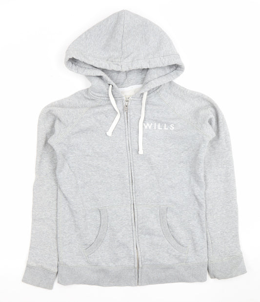 Jack Wills Womens Grey Full Zip Hoodie UK 10 Cotton Blend Casual