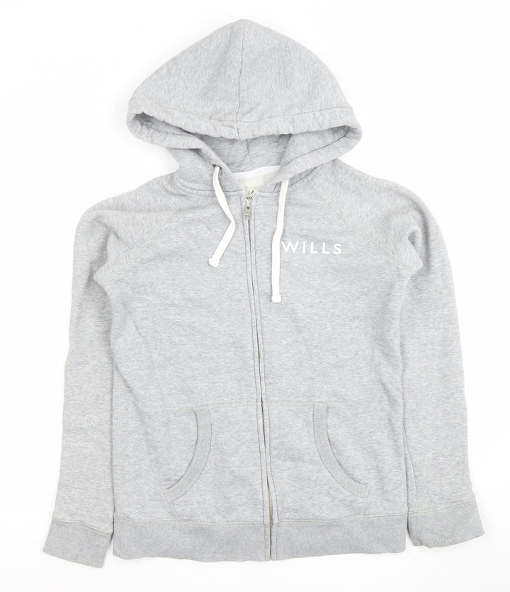 Jack Wills Womens Grey Full Zip Hoodie UK 10 Cotton Blend Casual
