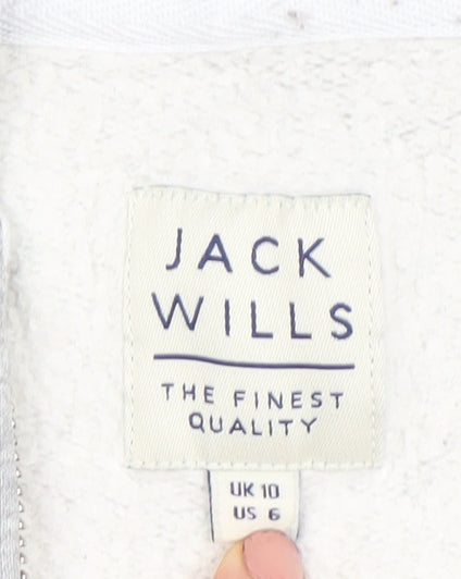 Jack Wills Womens Grey Full Zip Hoodie UK 10 Cotton Blend Casual
