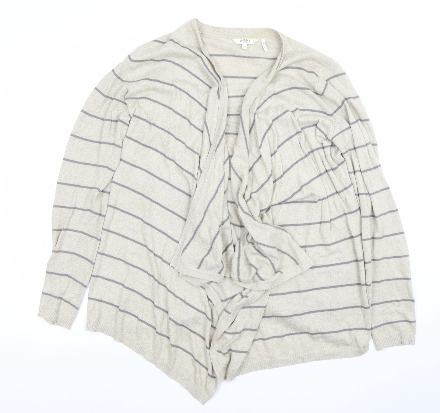 FatFace Women's Beige Striped Cardigan Size 12 Lightweight Knit