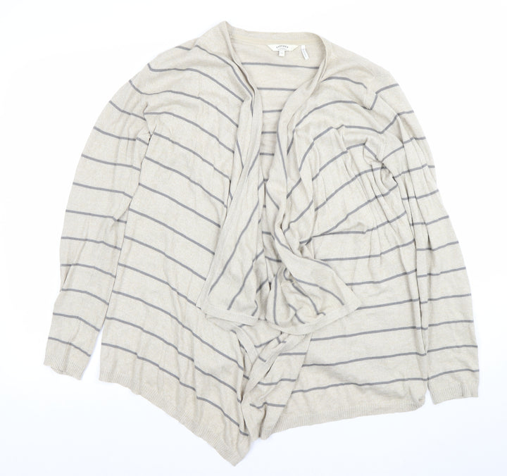 FatFace Women's Beige Striped Cardigan Size 12 Lightweight Knit