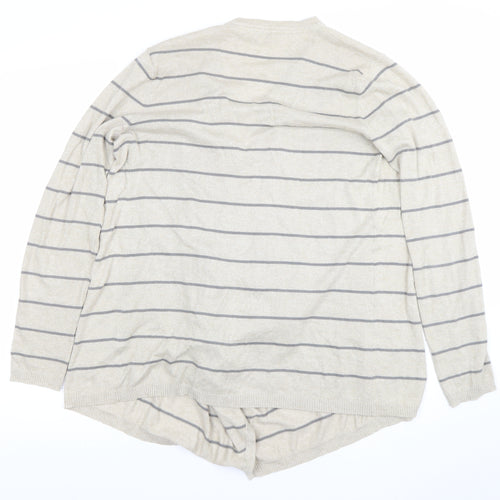 FatFace Women's Beige Striped Cardigan Size 12 Lightweight Knit