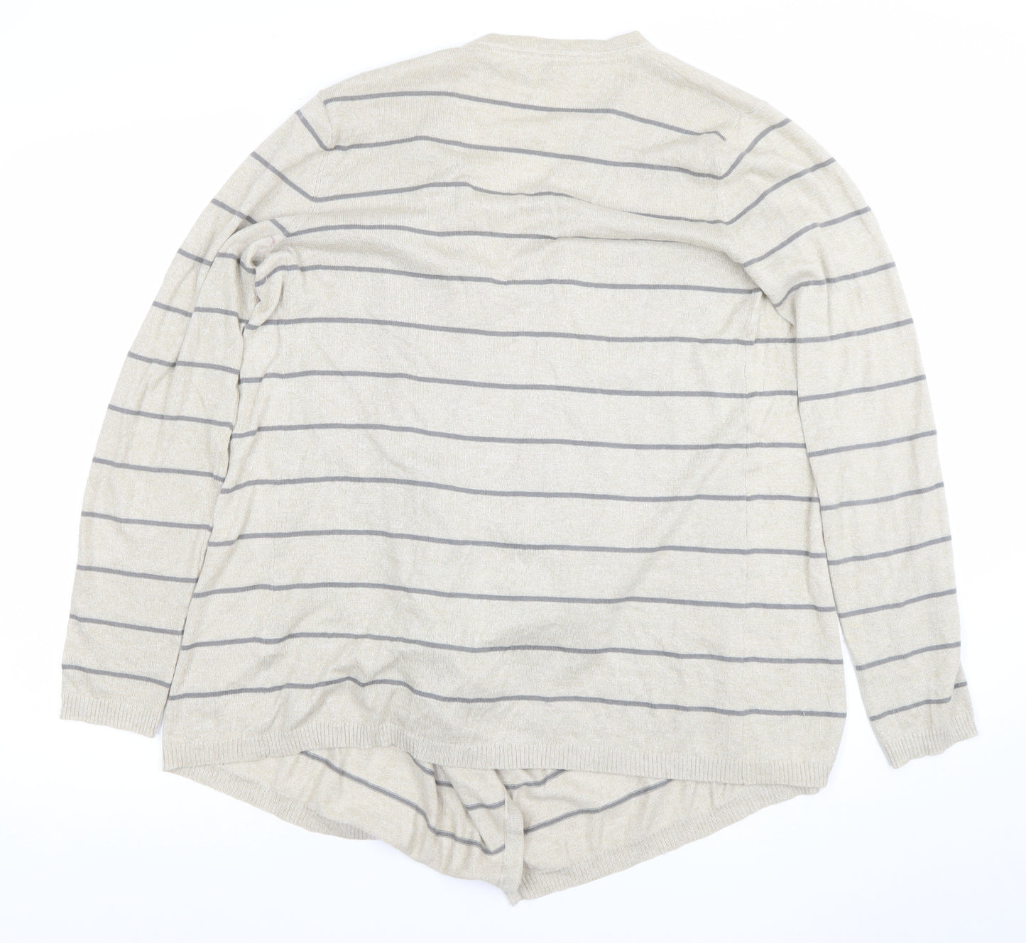 FatFace Women's Beige Striped Cardigan Size 12 Lightweight Knit