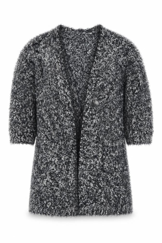 Front view of Peacocks Women’s Grey Chunky Knit Open Front Cardigan, size S