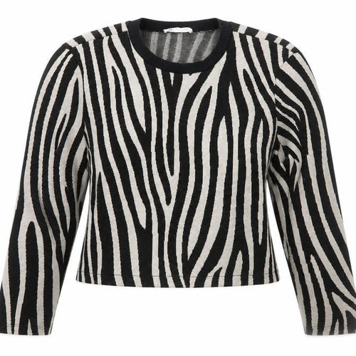 ZARA Women Black Beige Zebra Print Cropped Knit Top L