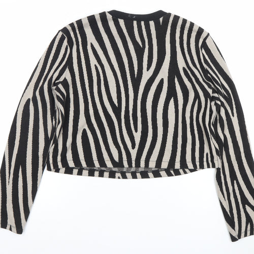 ZARA Women Black Beige Zebra Print Cropped Knit Top L