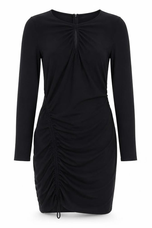Front view of Zara Women’s Black Long Sleeve Bodycon Knee Length Dress, size UK 12