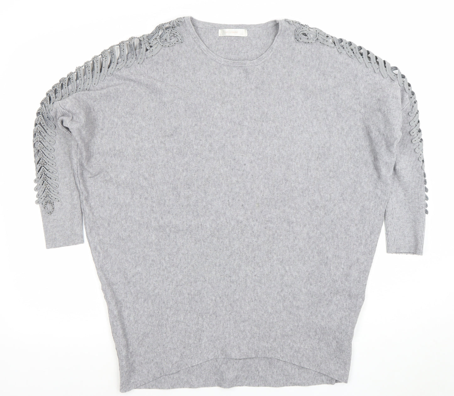 HC LOCRINE Womens Grey Knit Tunic Top One Size Relaxed Fit Crochet Detail