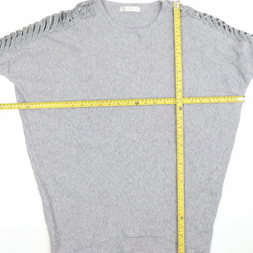 HC LOCRINE Womens Grey Knit Tunic Top One Size Relaxed Fit Crochet Detail
