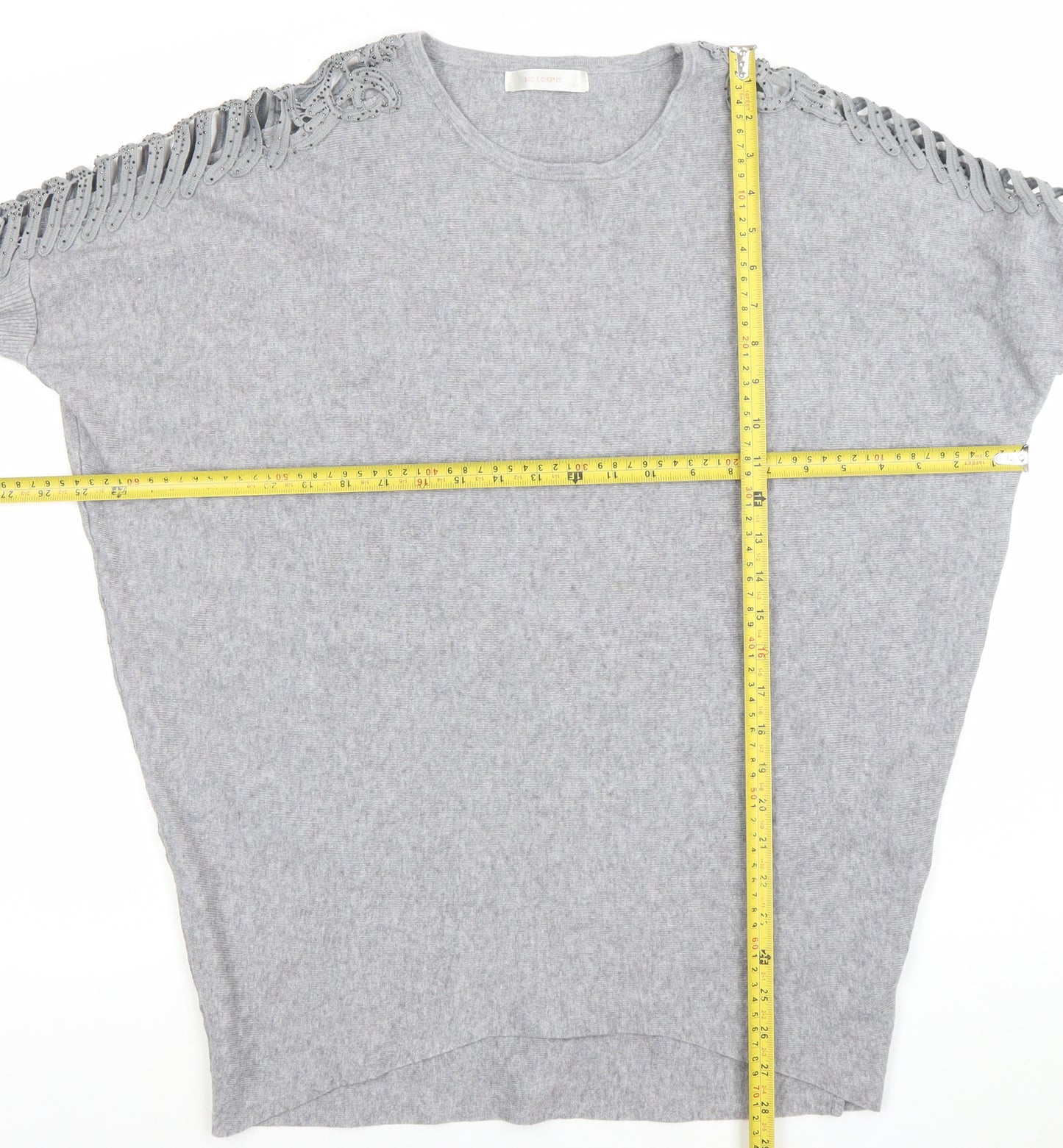 HC LOCRINE Womens Grey Knit Tunic Top One Size Relaxed Fit Crochet Detail