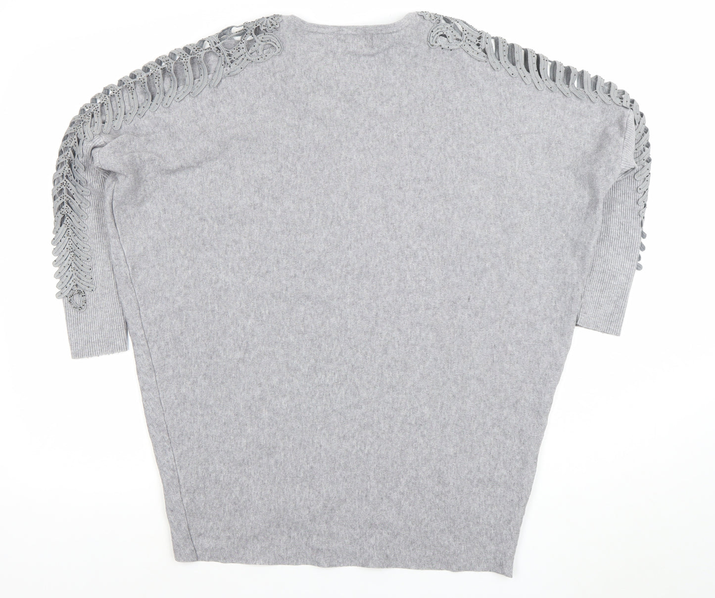 HC LOCRINE Womens Grey Knit Tunic Top One Size Relaxed Fit Crochet Detail