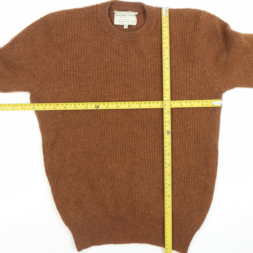 Racing Green Men's Brown Lambswool Crew Neck Jumper Size M