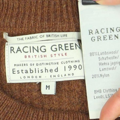 Racing Green Men's Brown Lambswool Crew Neck Jumper Size M