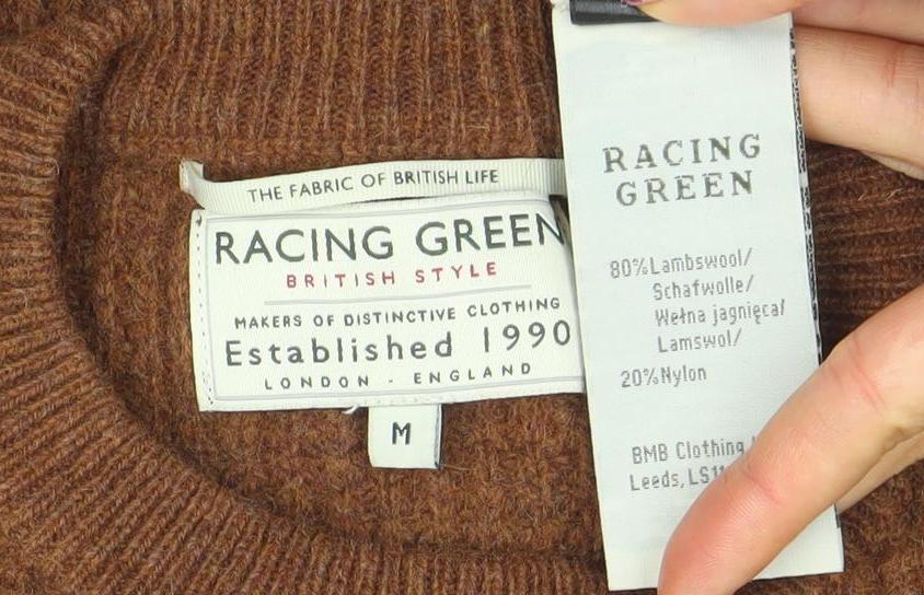Racing Green Men's Brown Lambswool Crew Neck Jumper Size M