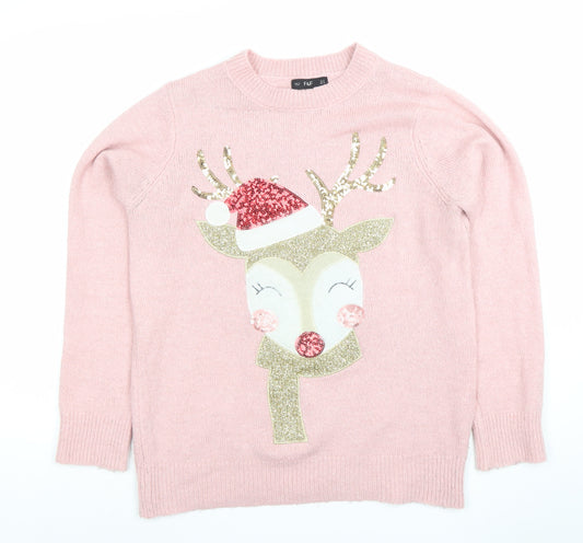 F&F Women’s Pink Sequin Reindeer Christmas Jumper Size 14
