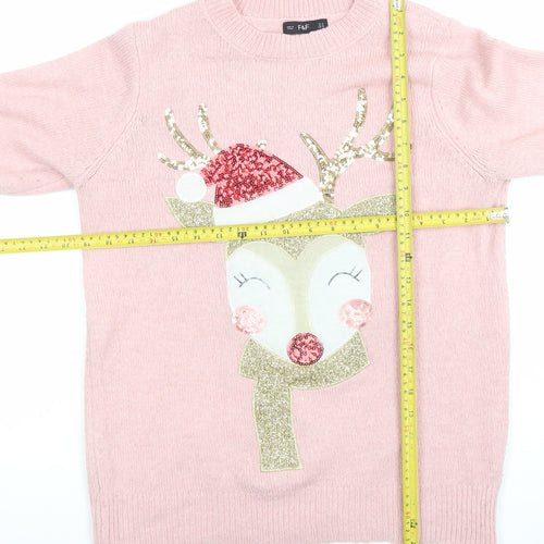 F&F Women’s Pink Sequin Reindeer Christmas Jumper Size 14