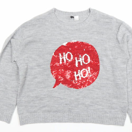 H&M Divided Womens Grey Sequin Christmas Jumper Size 12