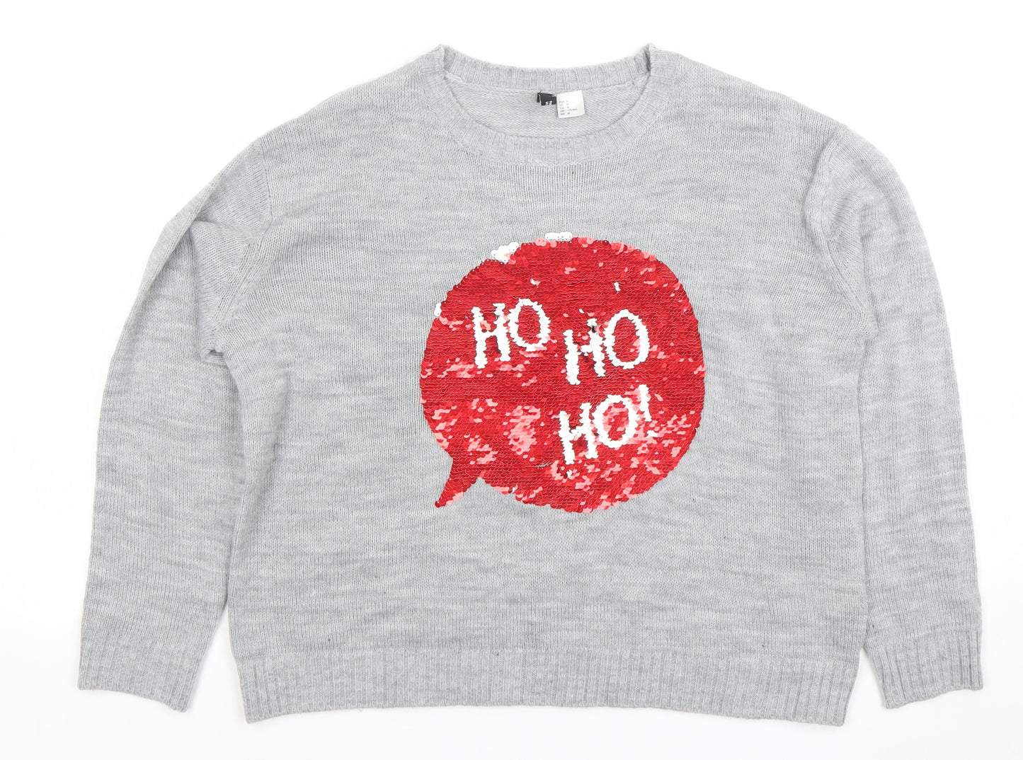 H&M Divided Womens Grey Sequin Christmas Jumper Size 12