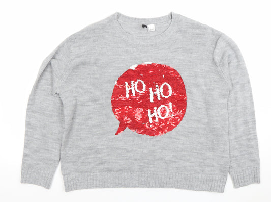 H&M Divided Womens Grey Sequin Christmas Jumper Size 12