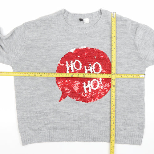 H&M Divided Womens Grey Sequin Christmas Jumper Size 12