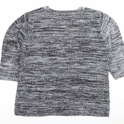 BM Collection Women's Grey Lace Neck Chunky Knit Pullover Jumper L