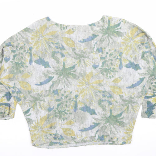 Collezioni Leonardo Women Beige Floral Batwing Jumper Size S Lightweight Knit