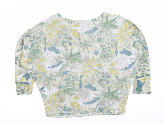 Collezioni Leonardo Women Beige Floral Batwing Jumper Size S Lightweight Knit