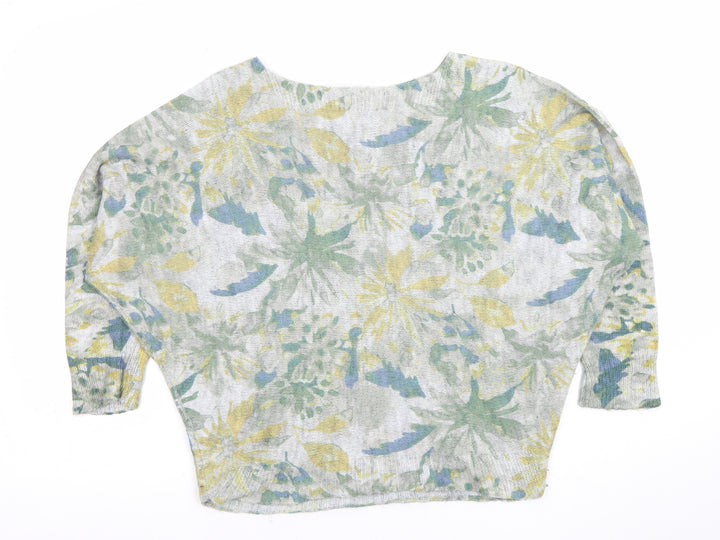 Collezioni Leonardo Women Beige Floral Batwing Jumper Size S Lightweight Knit