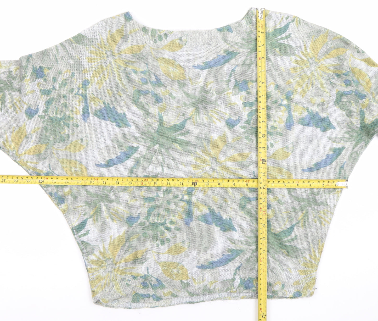 Collezioni Leonardo Women Beige Floral Batwing Jumper Size S Lightweight Knit