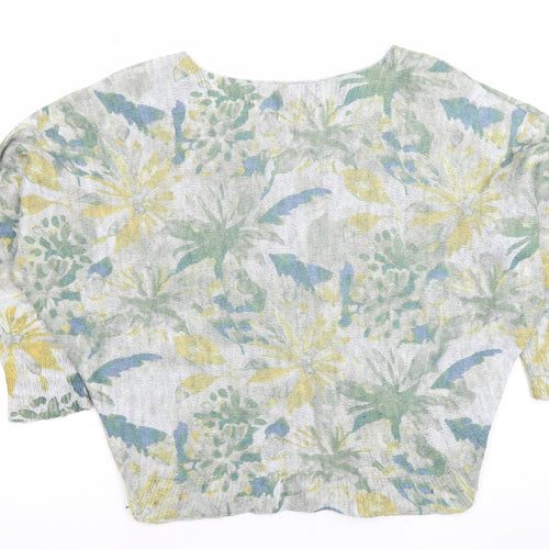 Collezioni Leonardo Women Beige Floral Batwing Jumper Size S Lightweight Knit