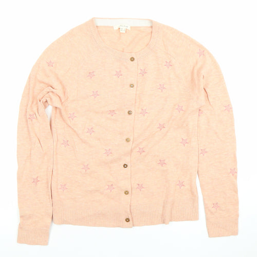 White Stuff Women's Pink Cardigan UK 6 Cotton Star Embroidered Knit