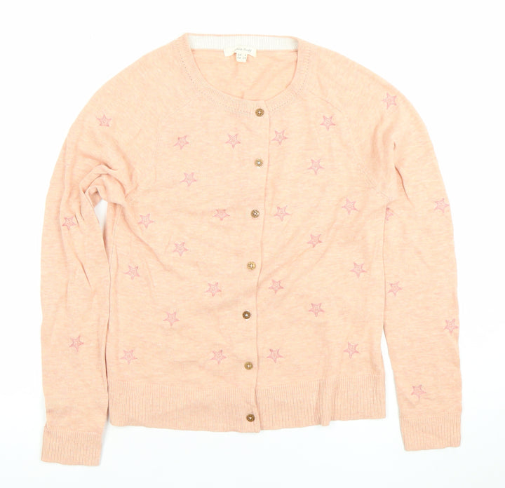 White Stuff Women's Pink Cardigan UK 6 Cotton Star Embroidered Knit