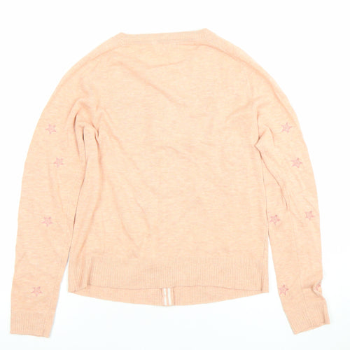 White Stuff Women's Pink Cardigan UK 6 Cotton Star Embroidered Knit
