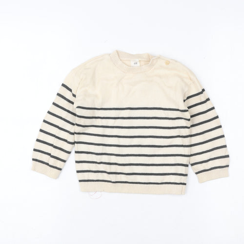 H&M Unisex Baby Beige Striped Knit Cotton Pullover Jumper 18-24 Months