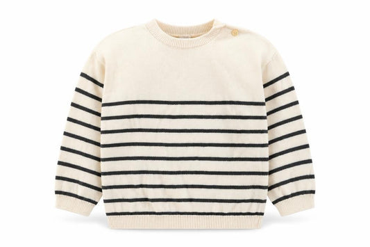 Front view of H&M unisex baby beige striped knit cotton jumper 18-24 months