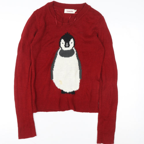 Louche Womens Red Penguin Knit Pullover Jumper Size S