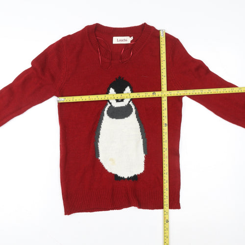 Louche Womens Red Penguin Knit Pullover Jumper Size S
