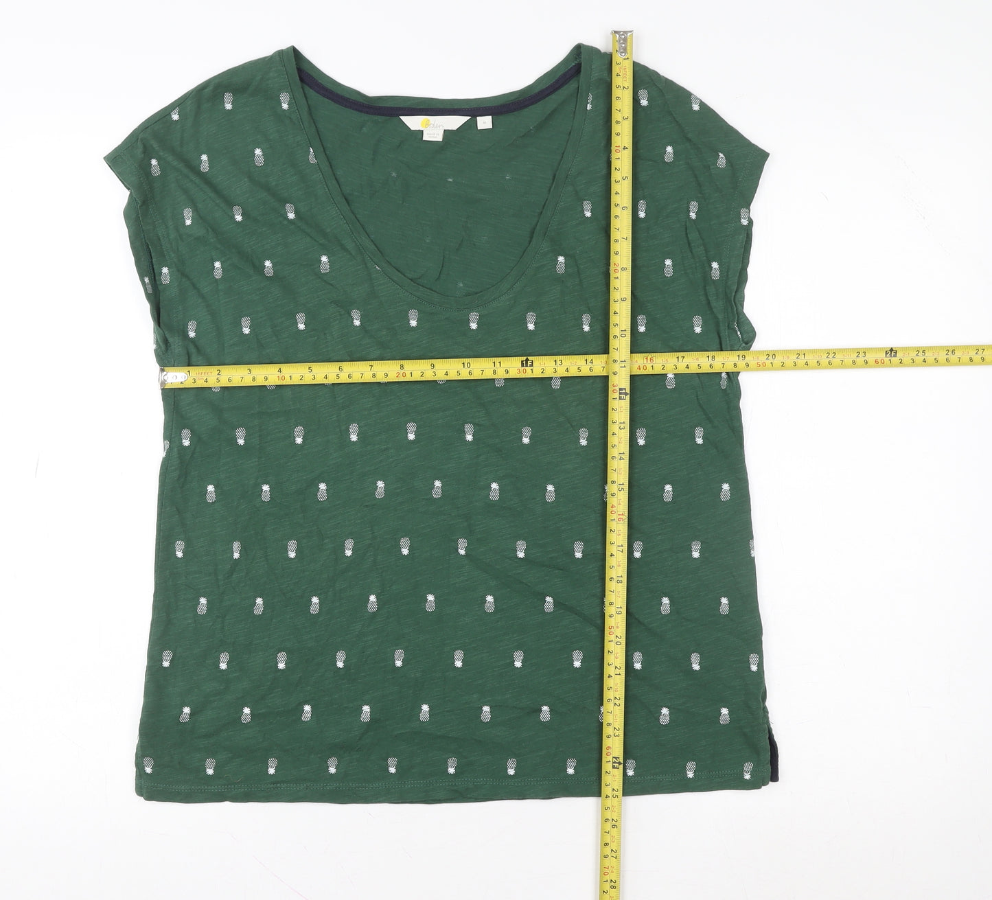 Boden Women’s Green Pineapple Embroidered Cotton T-Shirt Size M