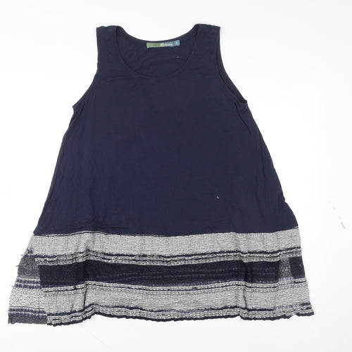 Bohemia Women Blue Lace Hem Rayon Tunic Tank Top Size S