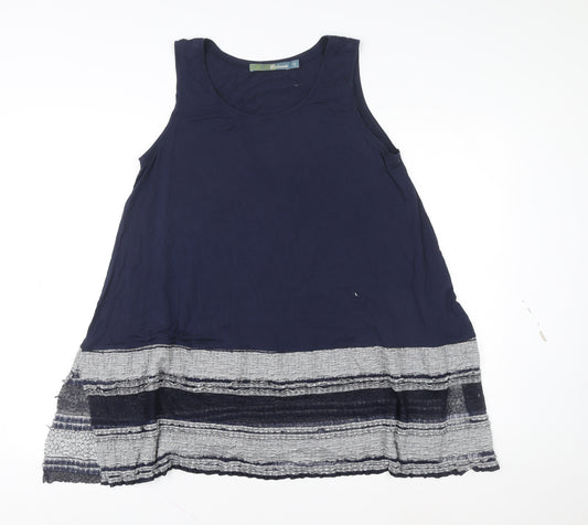 Bohemia Women Blue Lace Hem Rayon Tunic Tank Top Size S