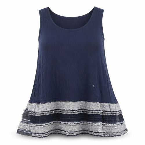 Bohemia Women Blue Lace Hem Rayon Tunic Tank Top Size S