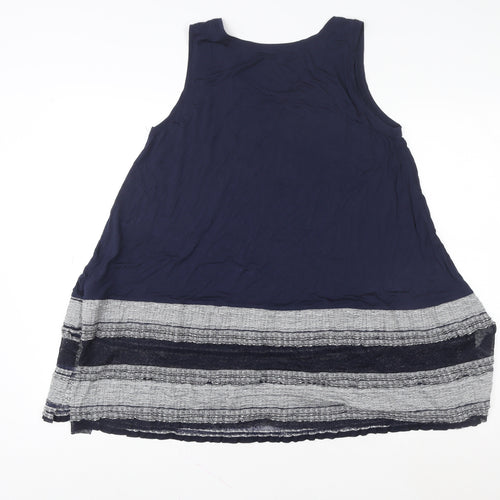 Bohemia Women Blue Lace Hem Rayon Tunic Tank Top Size S