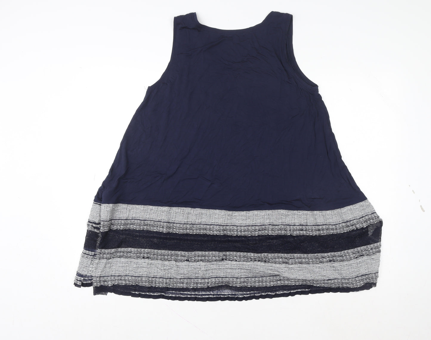 Bohemia Women Blue Lace Hem Rayon Tunic Tank Top Size S