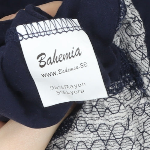 Bohemia Women Blue Lace Hem Rayon Tunic Tank Top Size S
