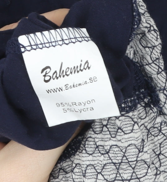 Bohemia Women Blue Lace Hem Rayon Tunic Tank Top Size S