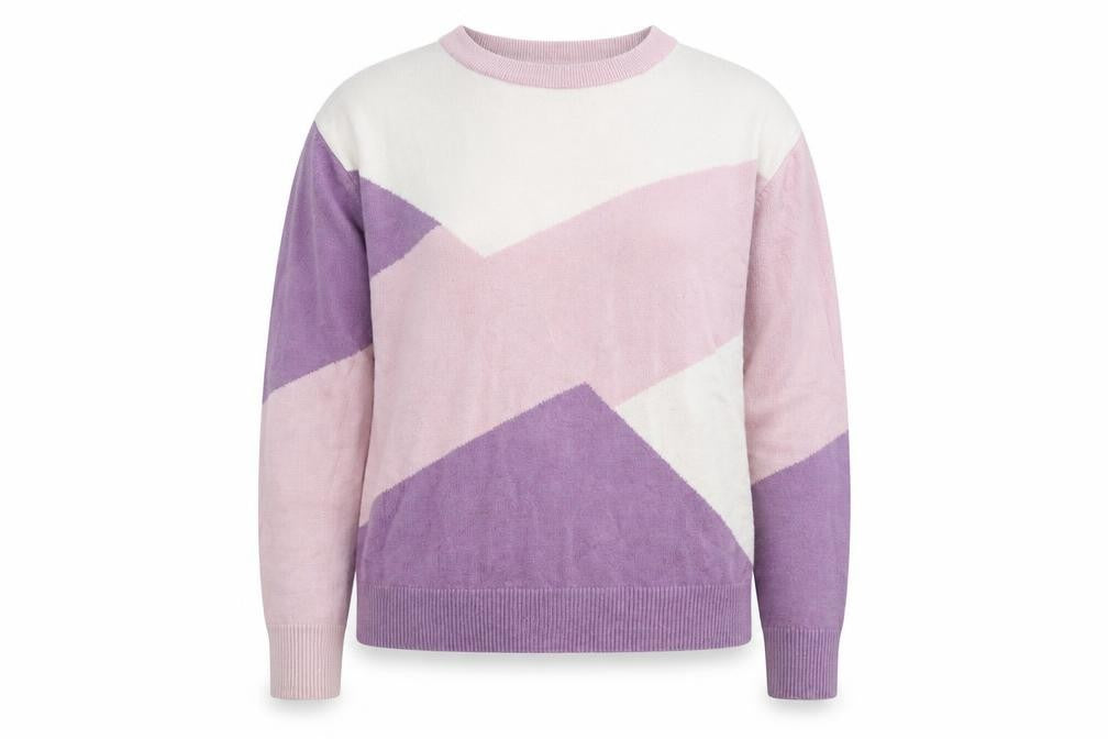 Front view of Max Women’s Purple Geometric Knit jumper, size UK 14