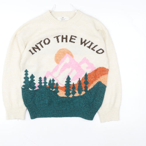 H&M Girls Ivory 'Into The Wild' Pullover Jumper 8-10 Years Wool Blend