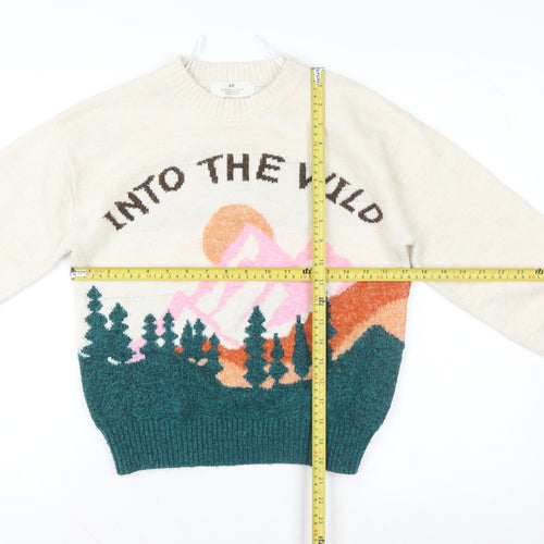 H&M Girls Ivory 'Into The Wild' Pullover Jumper 8-10 Years Wool Blend