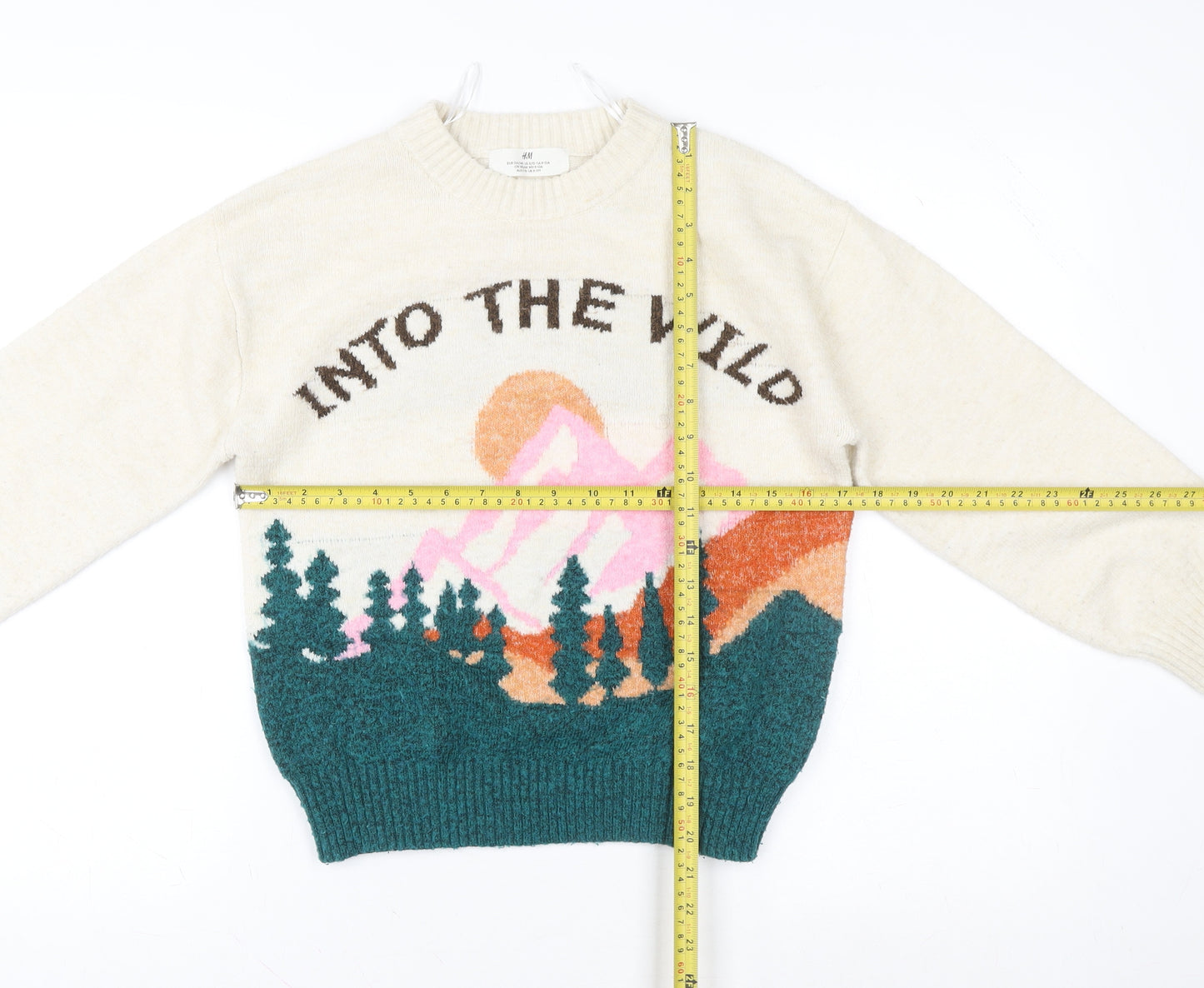 H&M Girls Ivory 'Into The Wild' Pullover Jumper 8-10 Years Wool Blend