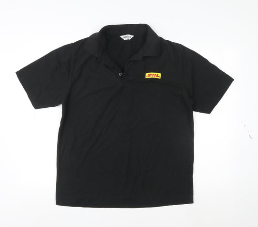 Alsico Men’s Black DHL Logo Short Sleeve Work Polo Shirt L